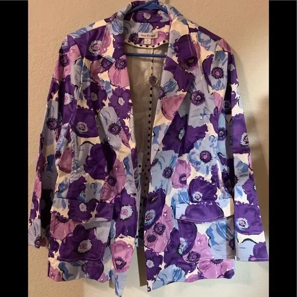 Joan Rivers Purple Floral Jacket Size 16 - Picture 2 of 10